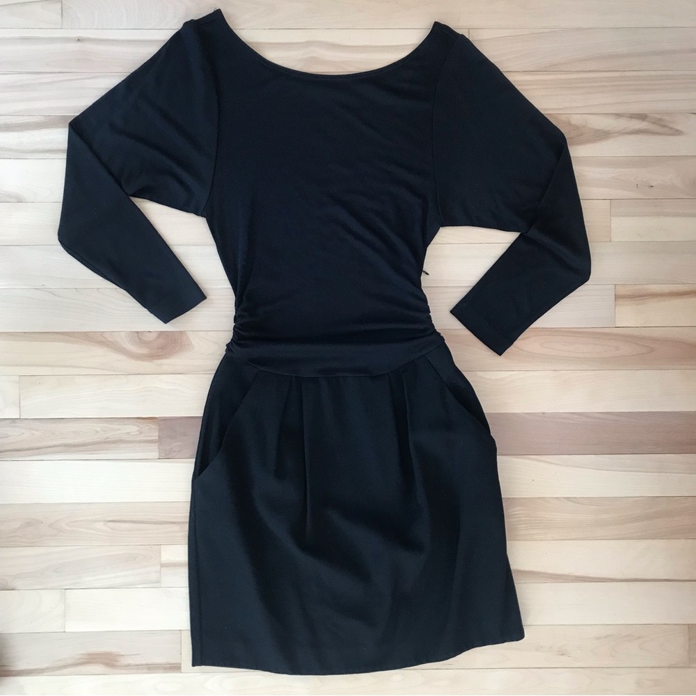 Theory Ruched-Side Long Sleeve Dress with Pockets